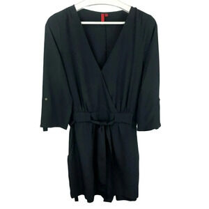 5|48 Romper, Faux Wrap, Roll Tab Sleeves, Waist Tie, Black, Size Large